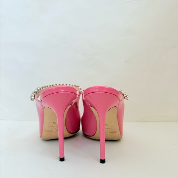 Jimmy Choo Candy Pink Patent Leather Bing 100 Crystal Embellished Mule pumps 38 - Picture 5 of 10